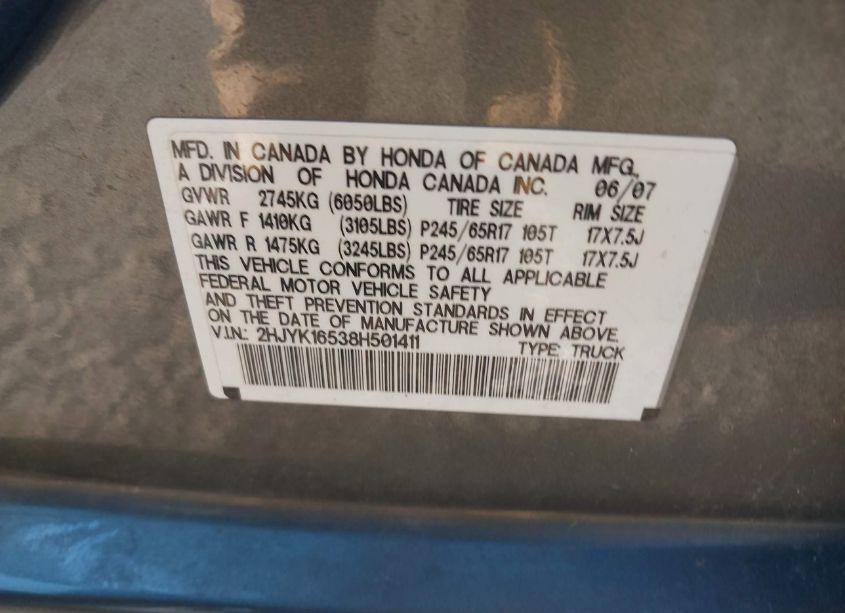 Photo 9 of 2008 Honda Ridgeline RTL (VIN 2HJYK16538H501411)