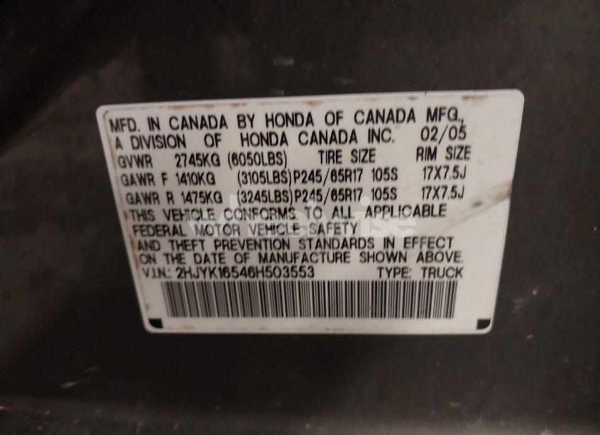 Photo 9 of 2006 Honda Ridgeline RTL (VIN 2HJYK16546H503553)