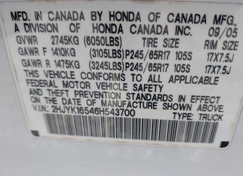 Photo 9 of 2006 Honda Ridgeline RTL (VIN 2HJYK16546H543700)