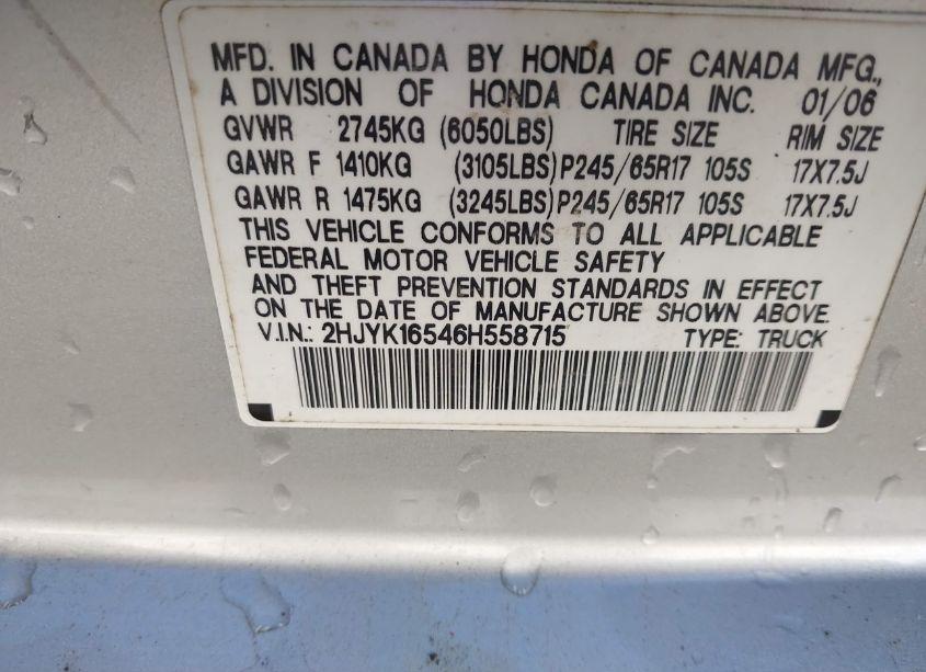 Photo 9 of 2006 Honda Ridgeline RTL (VIN 2HJYK16546H558715)