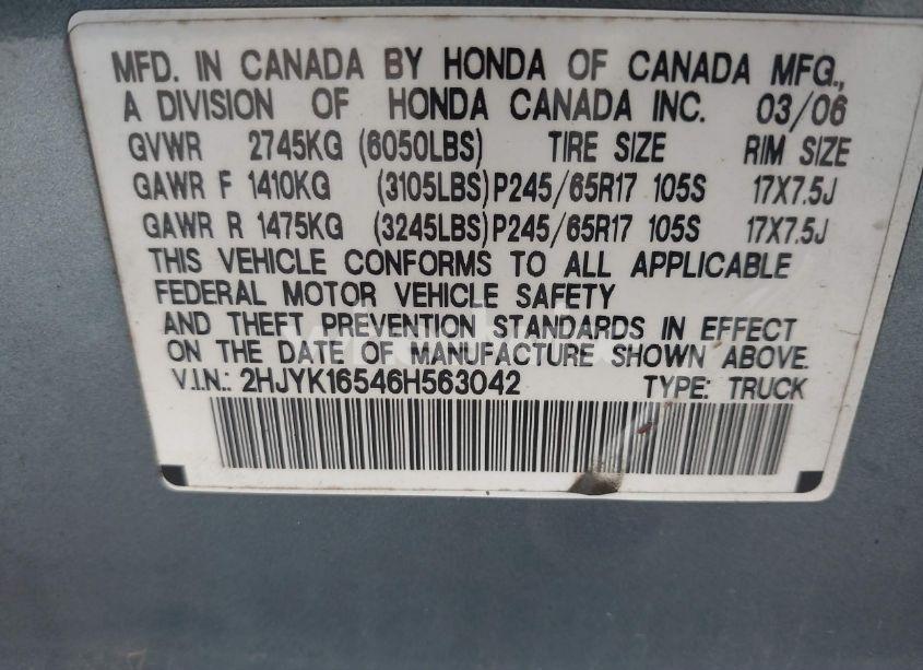 Photo 9 of 2006 Honda Ridgeline RTL (VIN 2HJYK16546H563042)