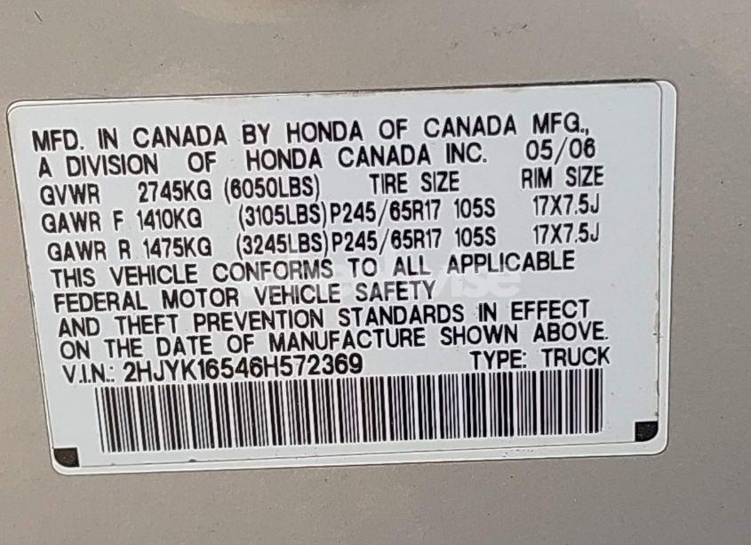 Photo 9 of 2006 Honda Ridgeline RTL (VIN 2HJYK16546H572369)