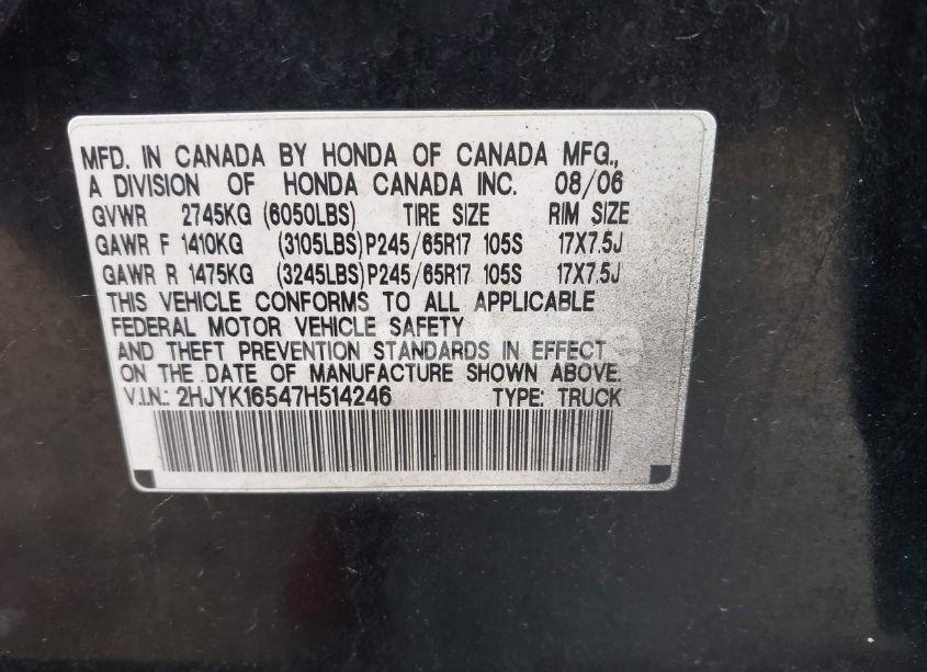 Photo 9 of 2007 Honda Ridgeline RTL (VIN 2HJYK16547H514246)