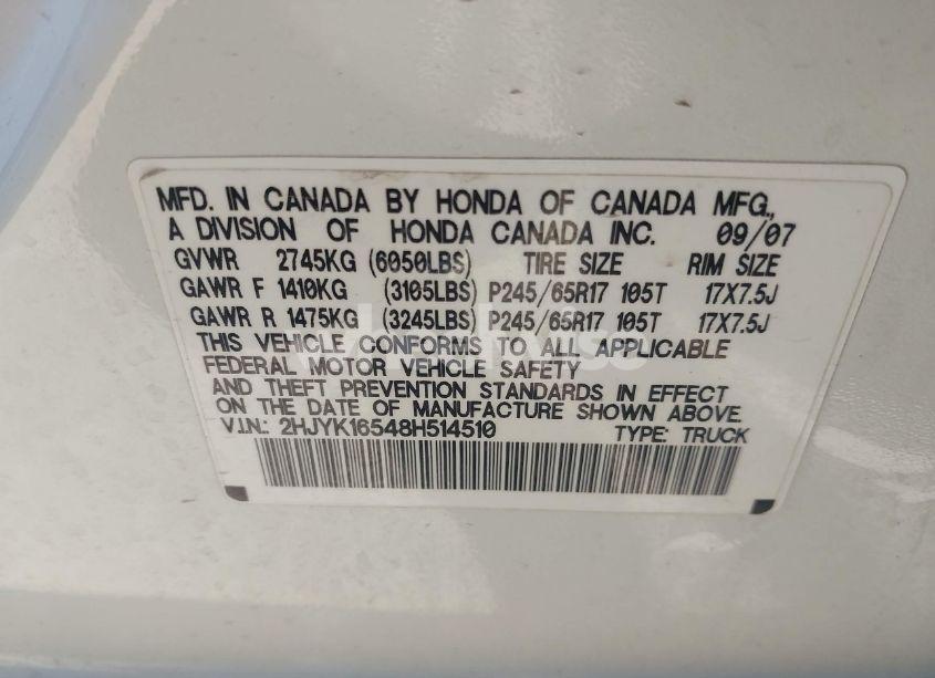 Photo 9 of 2008 Honda Ridgeline RTL (VIN 2HJYK16548H514510)