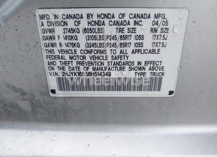 Photo 9 of 2006 Honda Ridgeline RTL (VIN 2HJYK16556H514349)