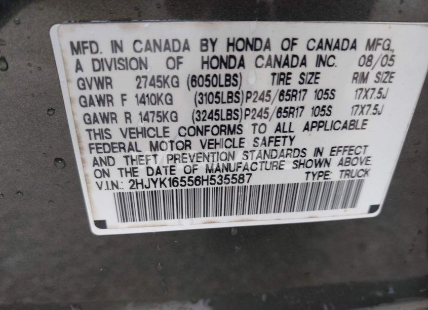 Photo 9 of 2006 Honda Ridgeline RTL (VIN 2HJYK16556H535587)