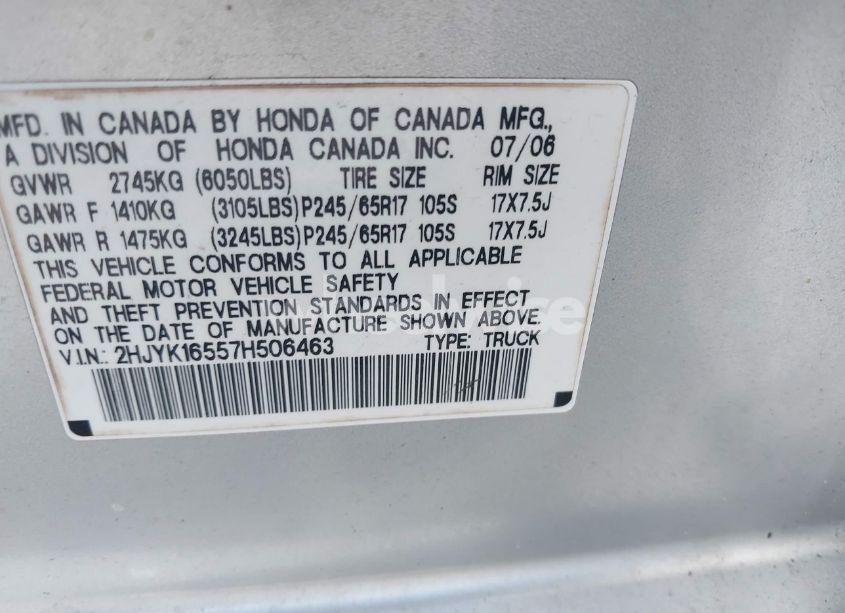 Photo 9 of 2007 Honda Ridgeline RTL (VIN 2HJYK16557H506463)