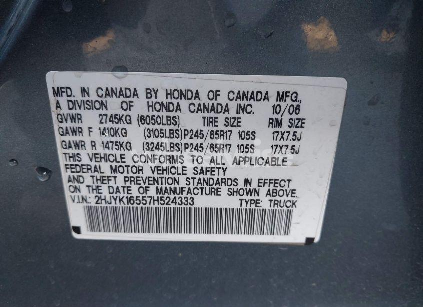 Photo 9 of 2007 Honda Ridgeline RTL (VIN 2HJYK16557H524333)