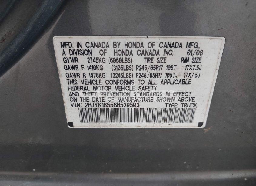 Photo 9 of 2008 Honda Ridgeline RTL (VIN 2HJYK16558H529503)