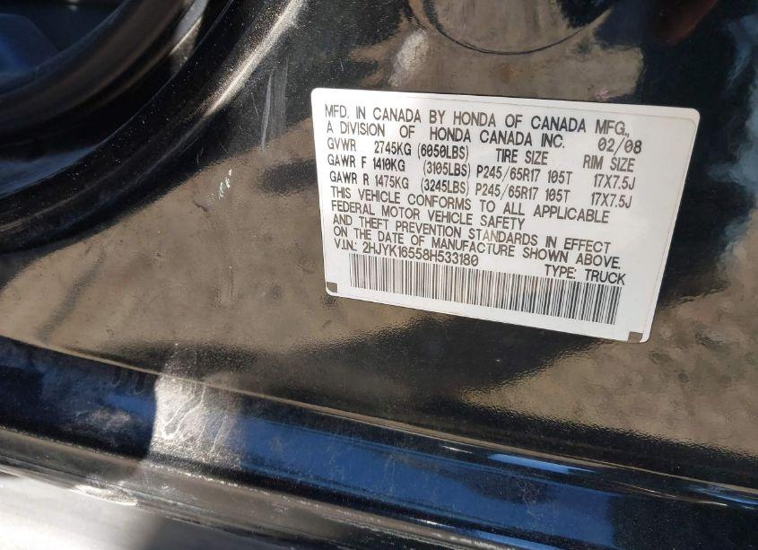 Photo 9 of 2008 Honda Ridgeline RTL (VIN 2HJYK16558H533180)