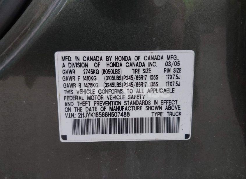 Photo 9 of 2006 Honda Ridgeline RTL (VIN 2HJYK16566H507488)