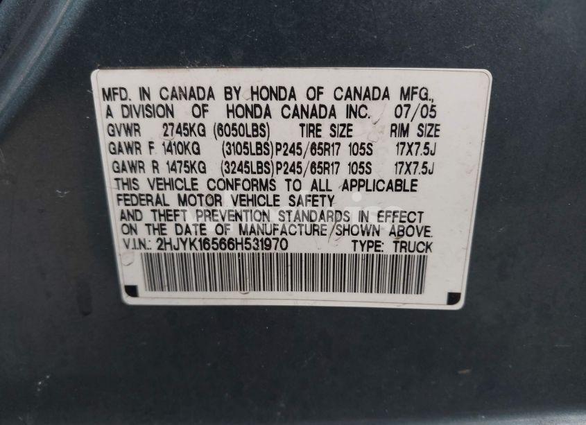 Photo 9 of 2006 Honda Ridgeline RTL (VIN 2HJYK16566H531970)