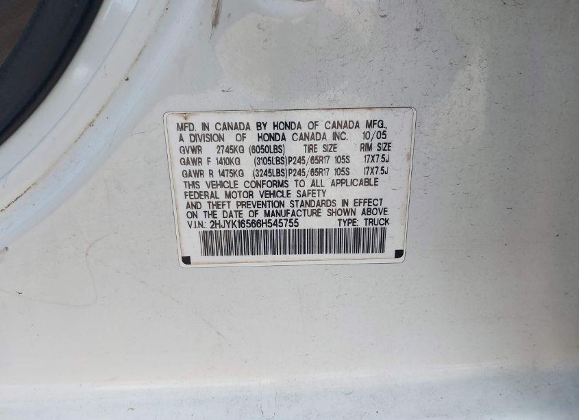 Photo 9 of 2006 Honda Ridgeline RTL (VIN 2HJYK16566H545755)