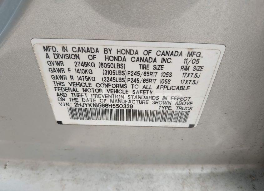 Photo 9 of 2006 Honda Ridgeline RTL (VIN 2HJYK16566H550339)