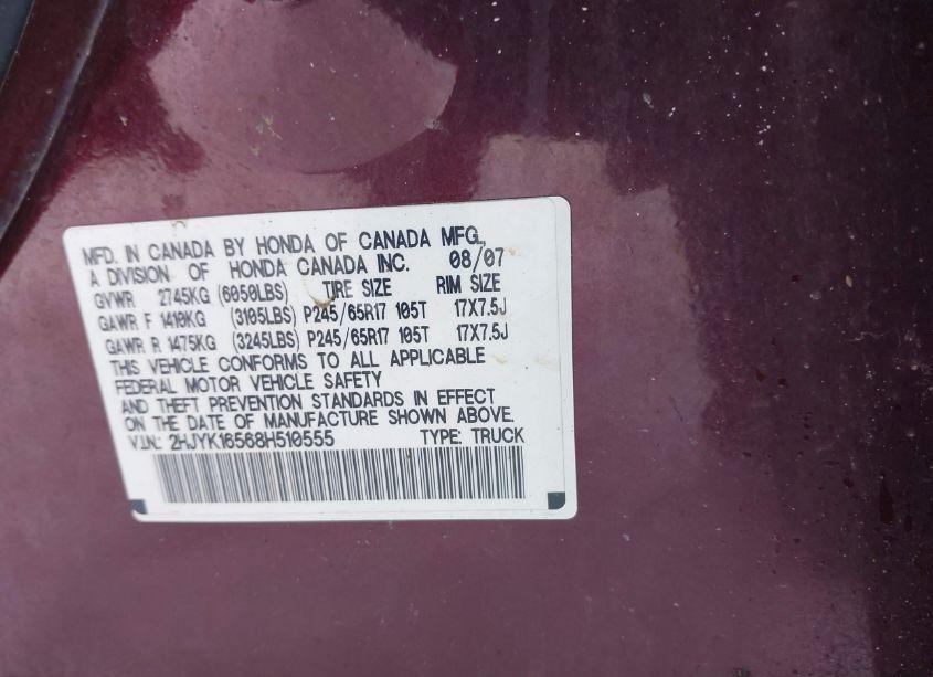 Photo 9 of 2008 Honda Ridgeline RTL (VIN 2HJYK16568H510555)