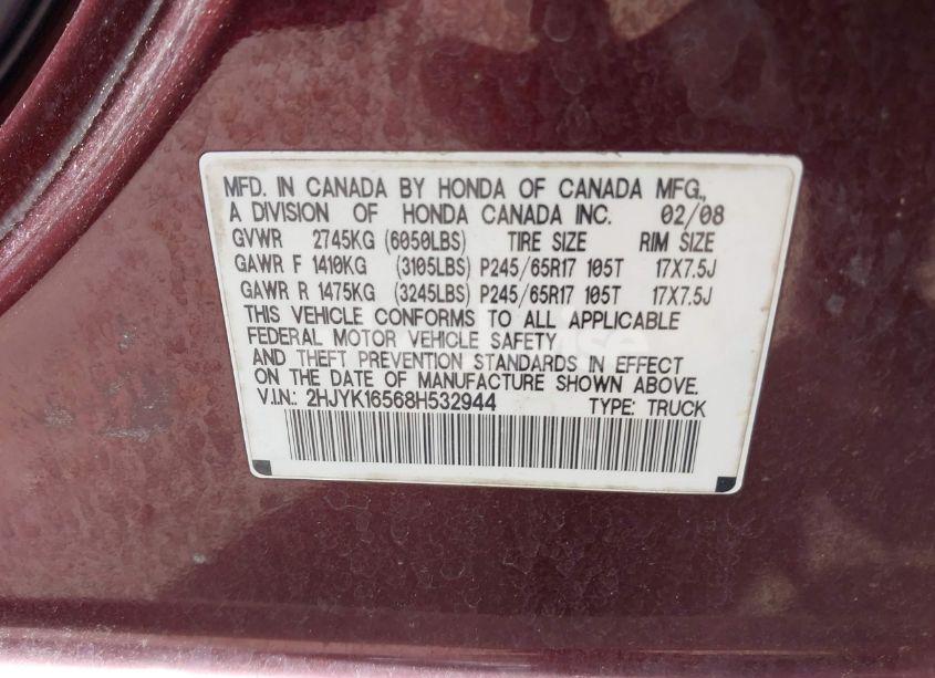 Photo 9 of 2008 Honda Ridgeline RTL (VIN 2HJYK16568H532944)