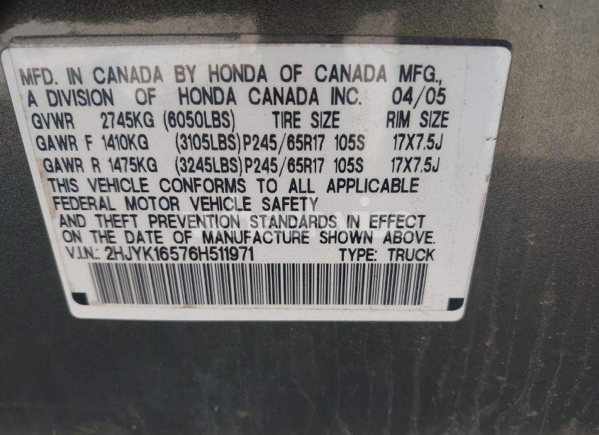 Photo 9 of 2006 Honda Ridgeline RTL (VIN 2HJYK16576H511971)