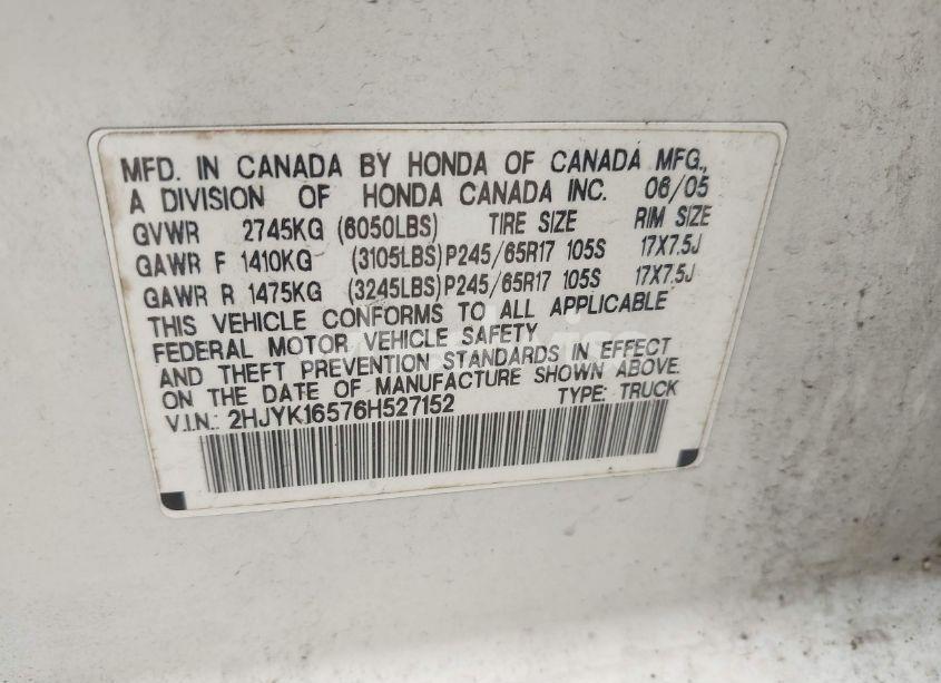 Photo 9 of 2006 Honda Ridgeline RTL (VIN 2HJYK16576H527152)