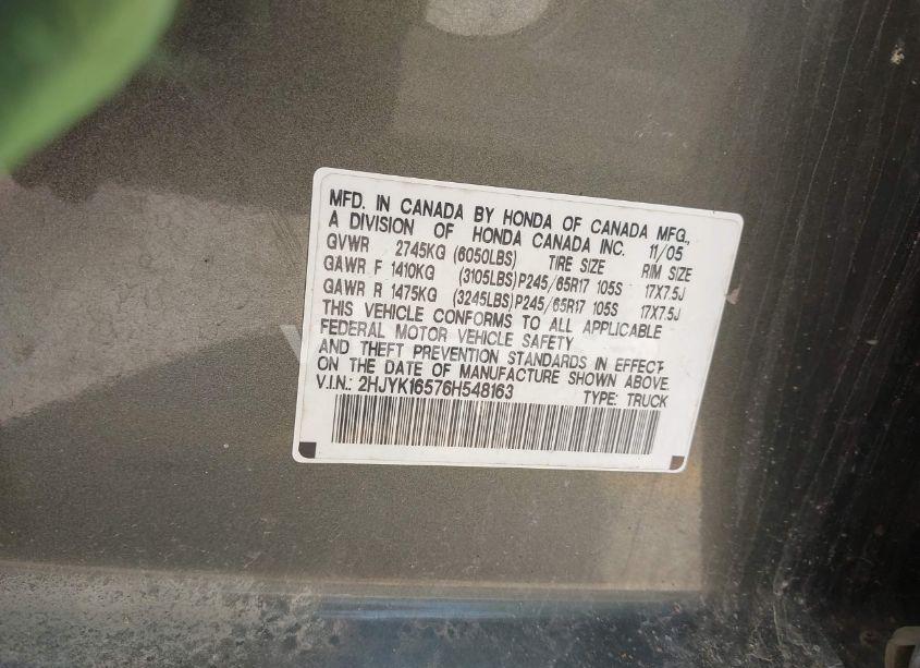 Photo 9 of 2006 Honda Ridgeline RTL (VIN 2HJYK16576H548163)