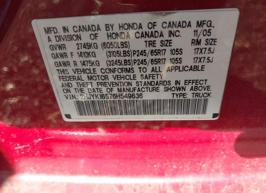 Photo 9 of 2006 Honda Ridgeline RTL (VIN 2HJYK16576H549636)