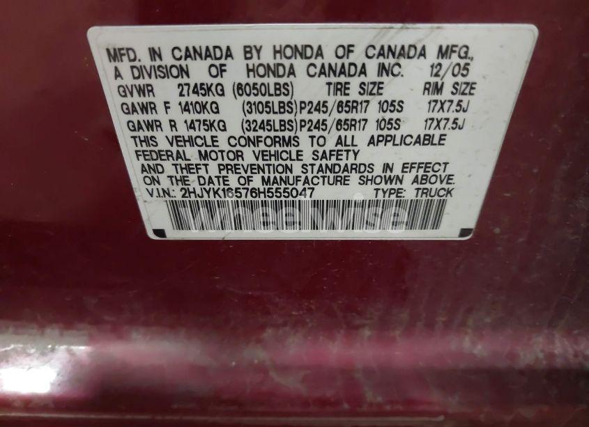 Photo 9 of 2006 Honda Ridgeline RTL (VIN 2HJYK16576H555047)