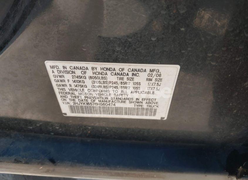 Photo 9 of 2006 Honda Ridgeline RTL (VIN 2HJYK16576H560474)