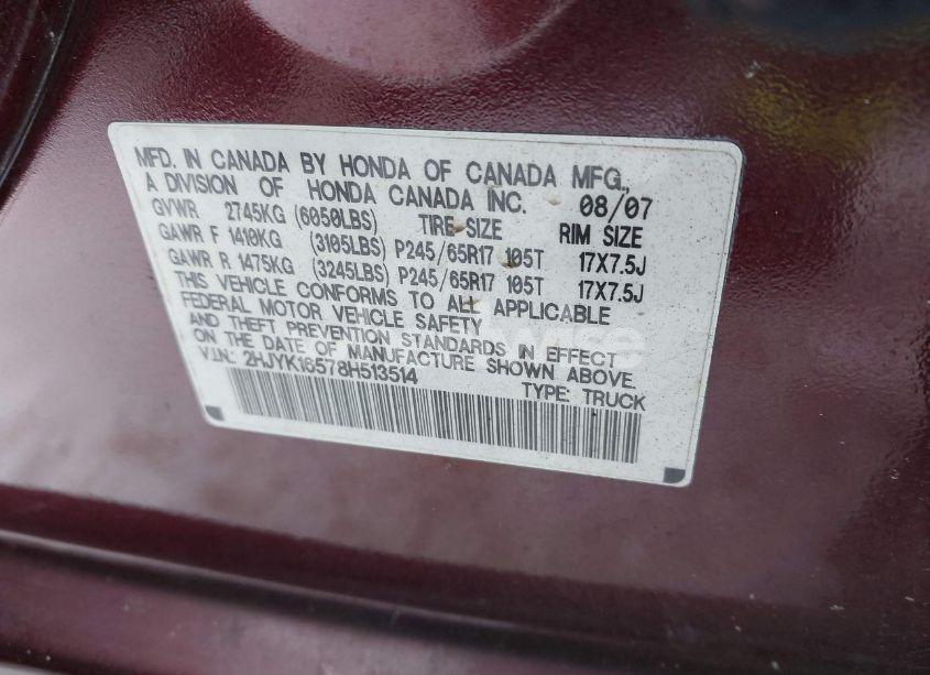 Photo 9 of 2008 Honda Ridgeline RTL (VIN 2HJYK16578H513514)