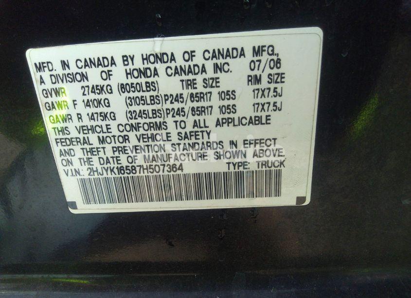 Photo 9 of 2007 Honda Ridgeline RTL (VIN 2HJYK16587H507364)