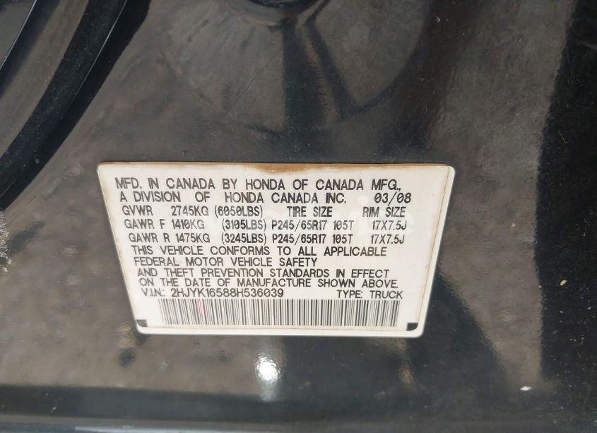 Photo 9 of 2008 Honda Ridgeline RTL (VIN 2HJYK16588H536039)