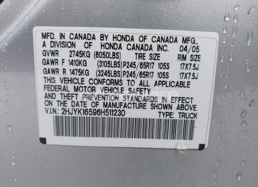 Photo 9 of 2006 Honda Ridgeline RTL (VIN 2HJYK16596H511230)