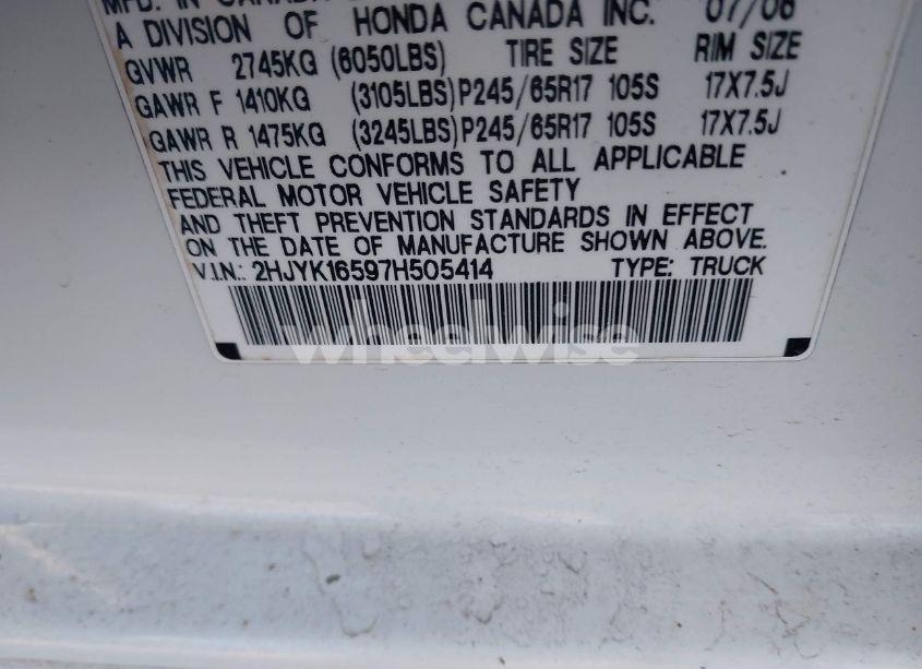 Photo 9 of 2007 Honda Ridgeline RTL (VIN 2HJYK16597H505414)