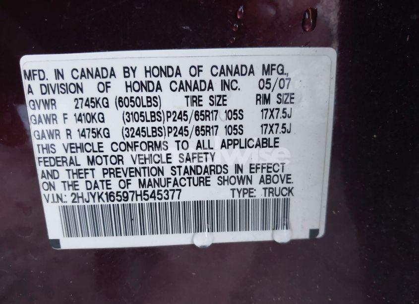 Photo 9 of 2007 Honda Ridgeline RTL (VIN 2HJYK16597H545377)