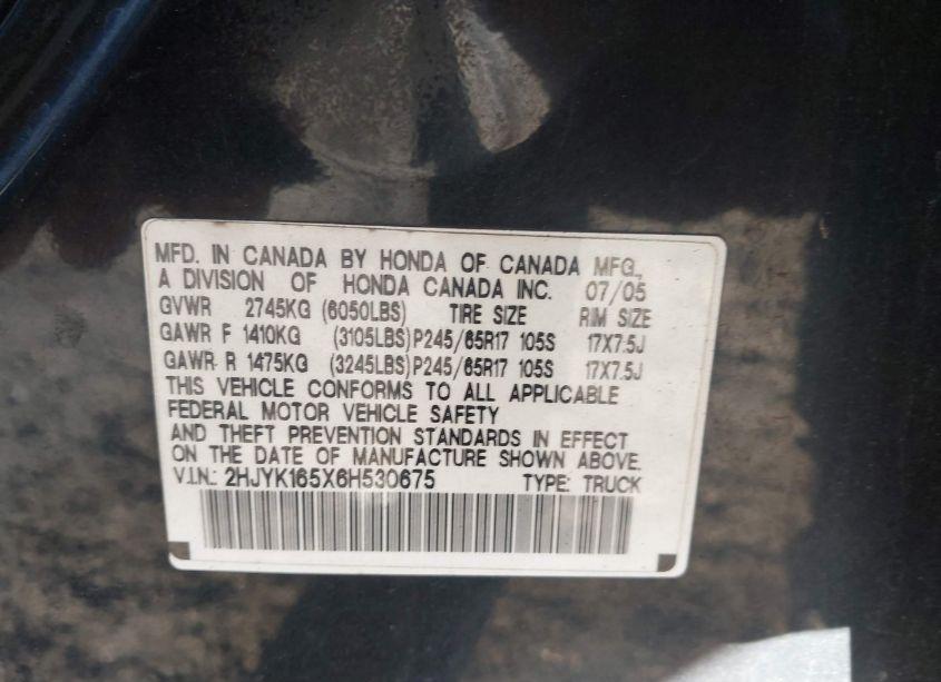 Photo 9 of 2006 Honda Ridgeline RTL (VIN 2HJYK165X6H530675)