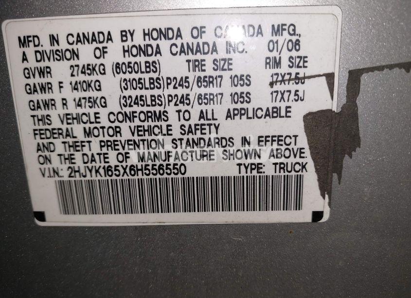 Photo 9 of 2006 Honda Ridgeline RTL (VIN 2HJYK165X6H556550)
