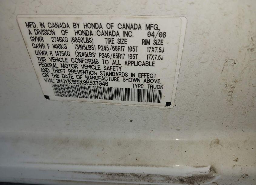 Photo 9 of 2008 Honda Ridgeline RTL (VIN 2HJYK165X8H537046)