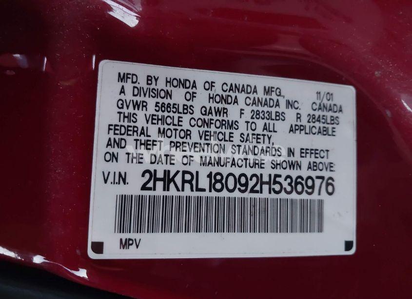 Photo 9 of 2002 Honda Odyssey EX-L (VIN 2HKRL18092H536976)