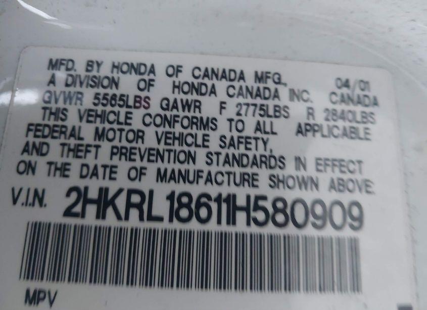 Photo 9 of 2001 Honda Odyssey EX (VIN 2HKRL18611H580909)