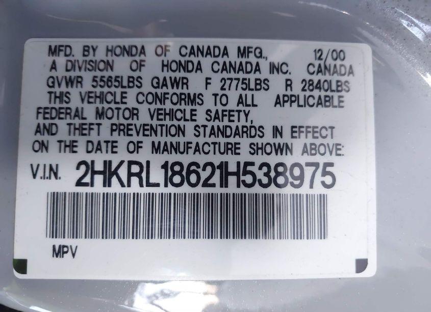 Photo 9 of 2001 Honda Odyssey EX (VIN 2HKRL18621H538975)