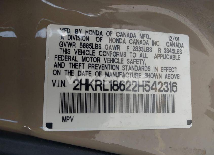 Photo 9 of 2002 Honda Odyssey EX (VIN 2HKRL18622H542316)