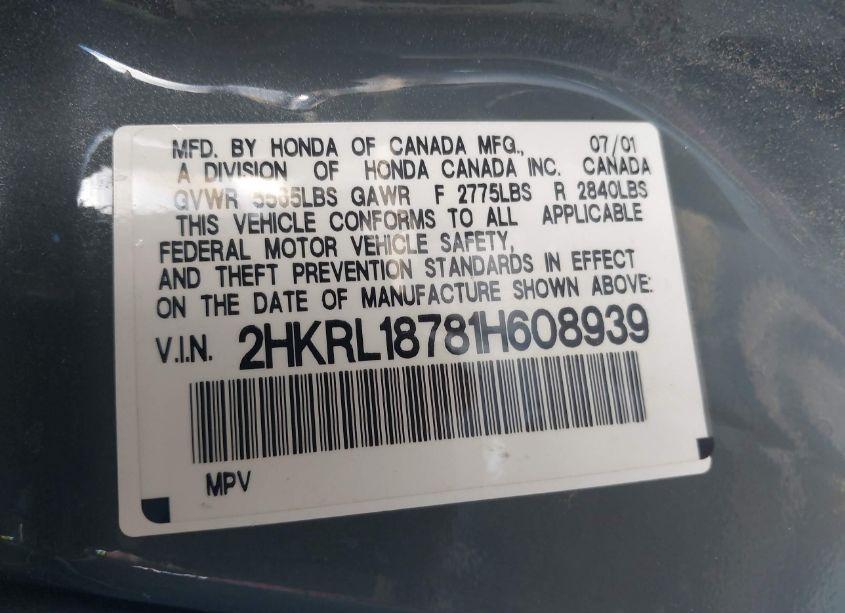 Photo 9 of 2001 Honda Odyssey EX (VIN 2HKRL18781H608939)