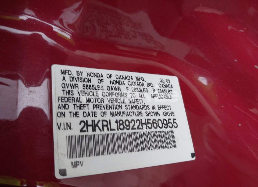 Photo 9 of 2002 Honda Odyssey EX-L (VIN 2HKRL18922H560955)