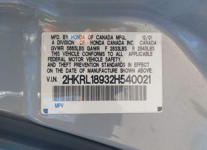 Photo 9 of 2002 Honda Odyssey EX-L (VIN 2HKRL18932H540021)