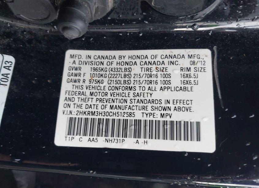 Photo 9 of 2012 Honda Cr-v LX (VIN 2HKRM3H30CH512585)
