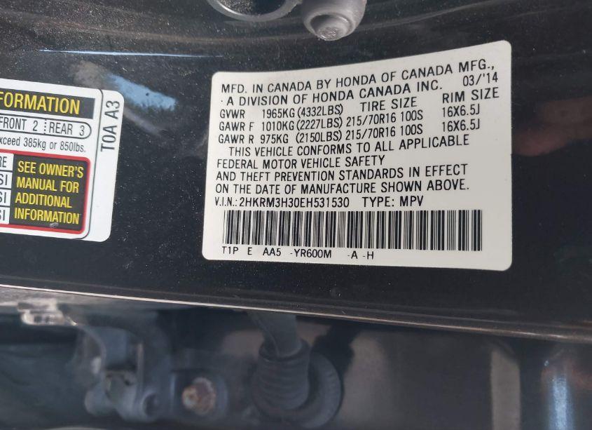 Photo 9 of 2014 Honda Cr-v LX (VIN 2HKRM3H30EH531530)