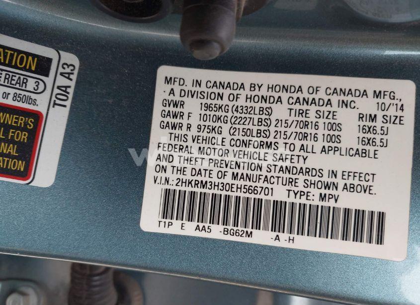 Photo 9 of 2014 Honda Cr-v LX (VIN 2HKRM3H30EH566701)