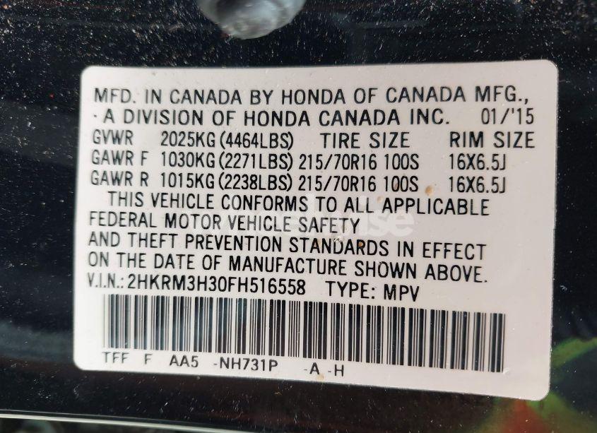 Photo 9 of 2015 Honda Cr-v LX (VIN 2HKRM3H30FH516558)