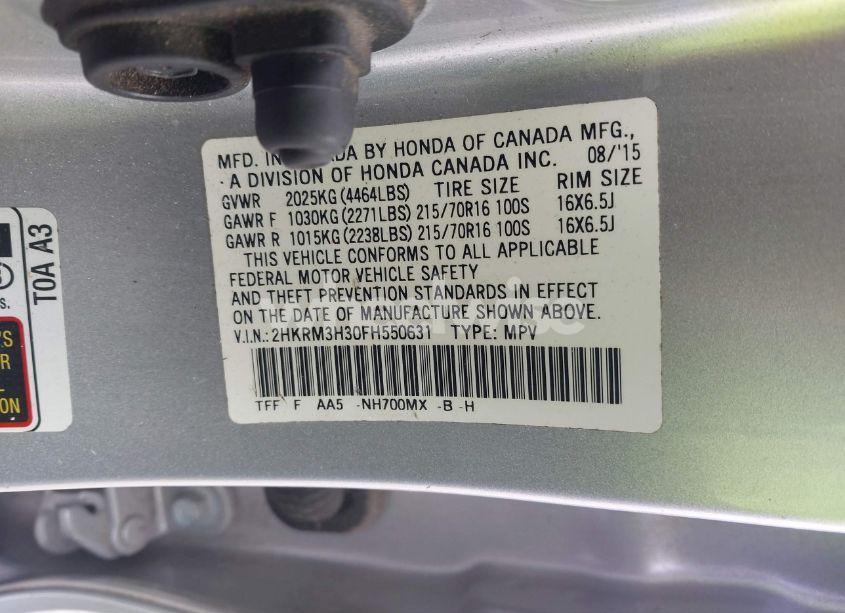 Photo 9 of 2015 Honda Cr-v LX (VIN 2HKRM3H30FH550631)