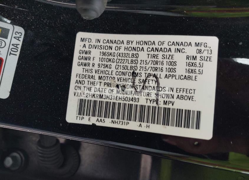 Photo 9 of 2014 Honda Cr-v LX (VIN 2HKRM3H31EH503493)