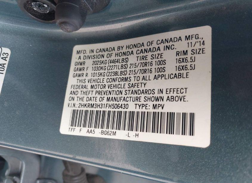 Photo 9 of 2015 Honda Cr-v LX (VIN 2HKRM3H31FH506430)