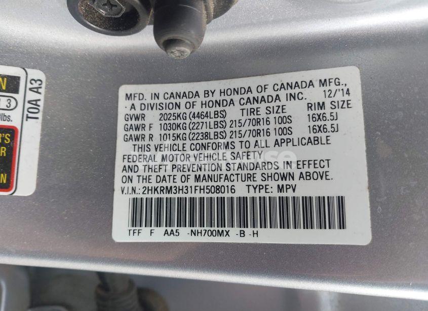 Photo 9 of 2015 Honda Cr-v LX (VIN 2HKRM3H31FH508016)